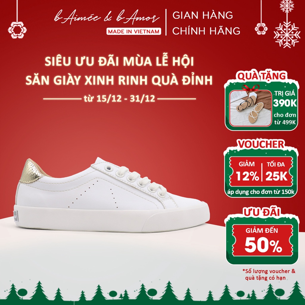 Giày thể thao nữ sneaker màu trắng đẹp dáng giày đế bằng cổ thấp chính hãng bAimée & bAmor - MS0963