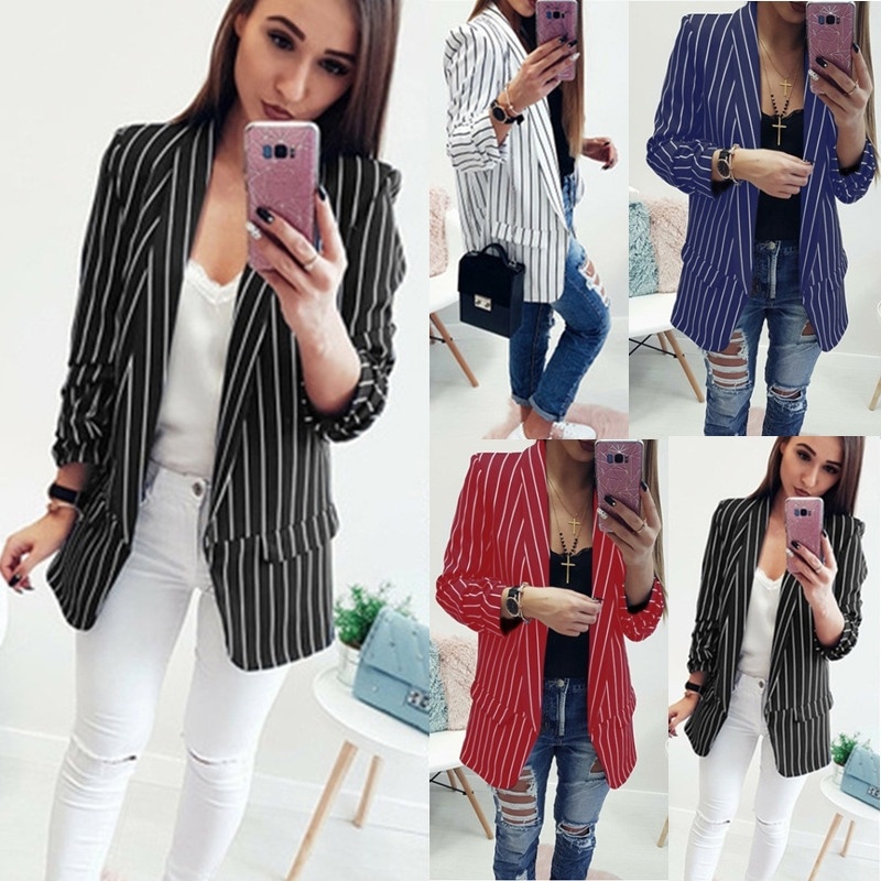 Áo Khoác Blazer Tay Dài Hoạ Tiết Kẻ Sọc Thời Trang Công Sở