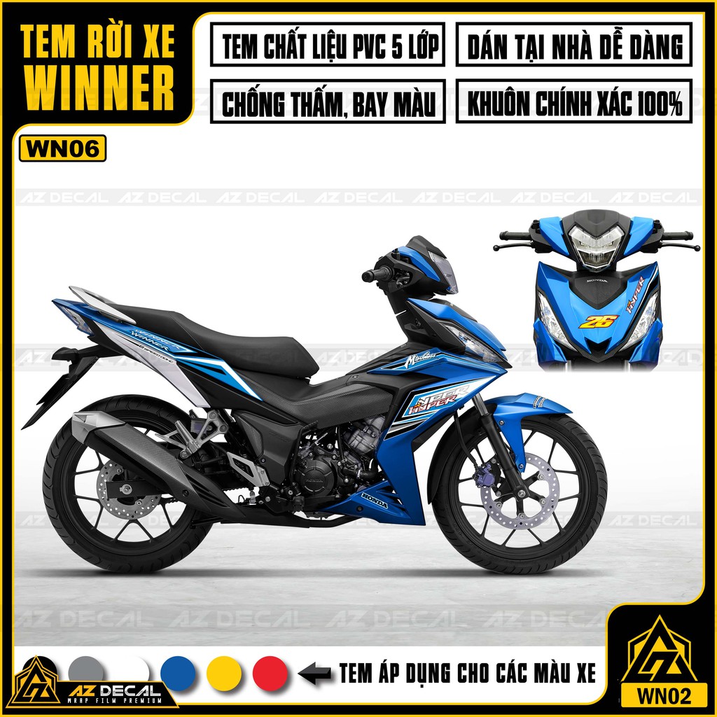 Tem Xe Winner Mẫu HYPER |WN06| Tem Winner 150 Chất Liệu PVC 5 Lớp, Chống Thấm Nước, Chống Bay Màu