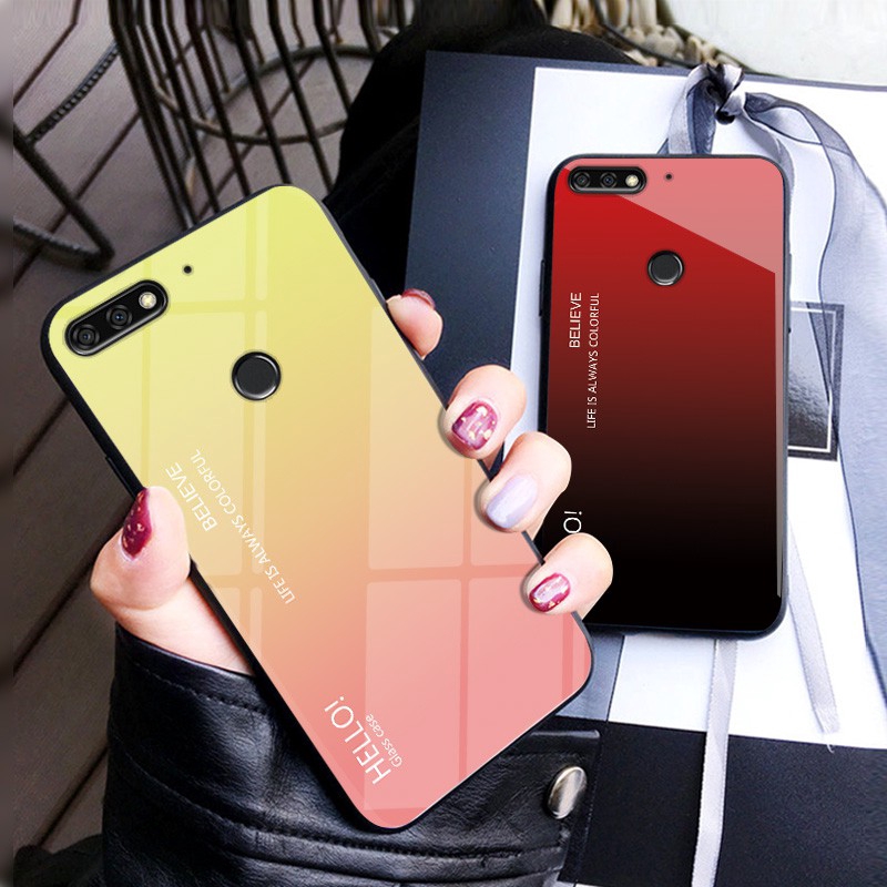 Ốp điện thoại mặt kính cường lực màu gradient dành cho Huawei Honor 7C
