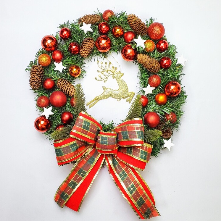 Vòng Hoa Trang Trí Noel D43 size 40cm Tặng Kèm Đèn, Vòng Nguyệt Quế Giáng Sinh