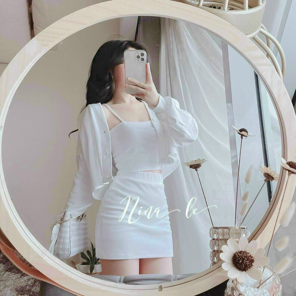 Set 3 món áo 2 dây kèm với áo khoác ngoài kết hợp thêm chân váy siêu xinh xắn