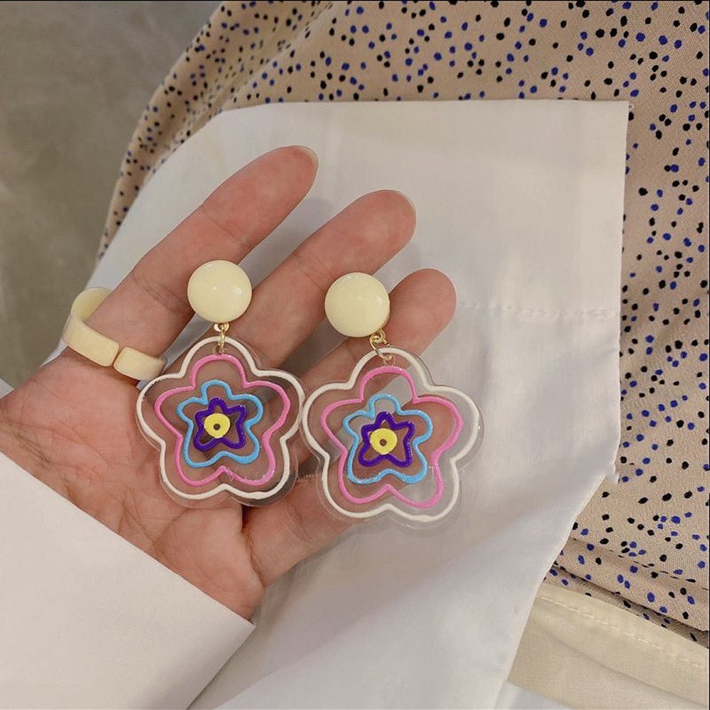 Khuyên tai dáng dài bằng acrylic mặt trong suốt mặt hình que kem/hình ngôi sao/trái tim in hình chú chó cổ điển