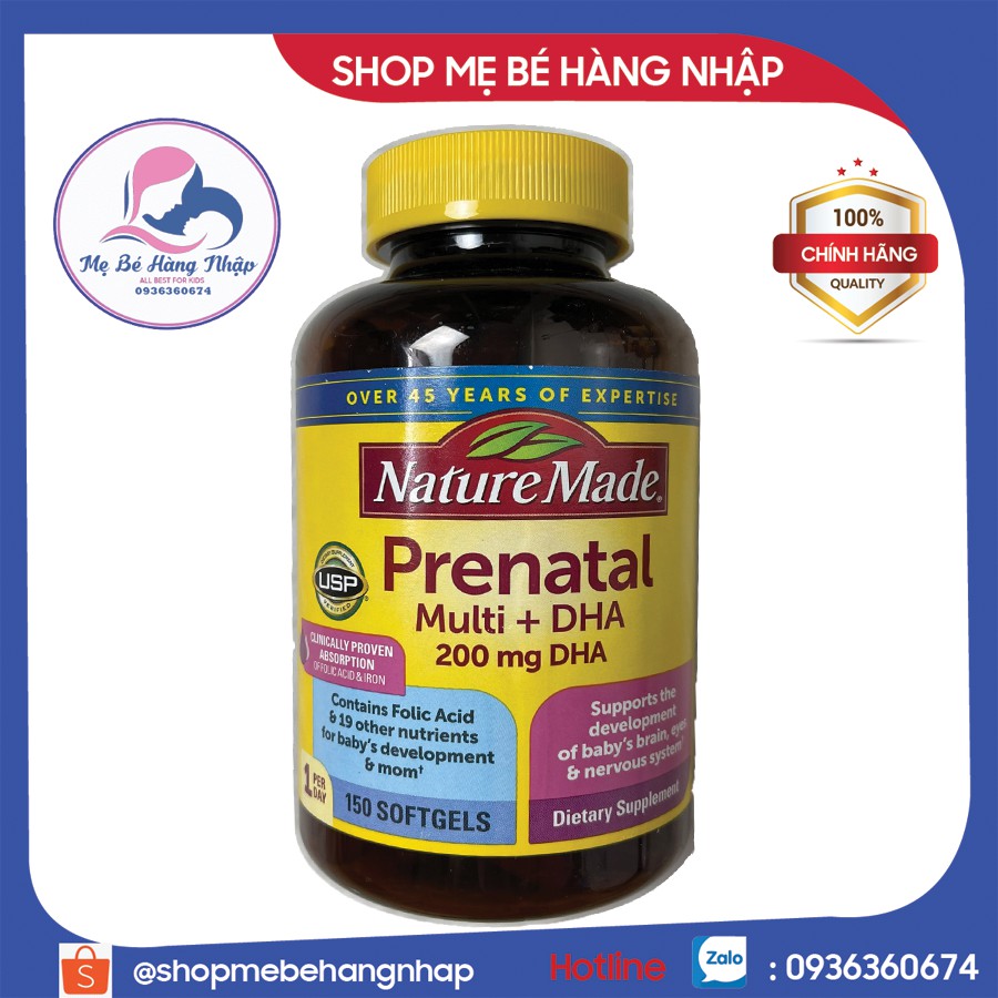 [Mẫu mới] Vitamin tổng hợp bầu Nature Made Prenatal Multi + DHA, Mỹ (90v &amp;150v) cho mẹ bầu và sau sinh