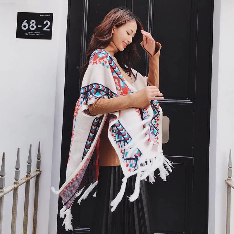 ÁO CHOÀNG BOHO KẾT HỢP LÀM KHĂN | CHẤT LEN HỌA TIẾT BOHO