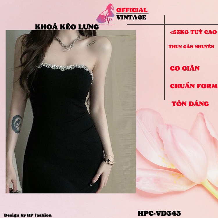 Đầm body ống, váy quây ngực phối dây ngọc khoá kéo lưng dáng dài  sang chảnh dự tiệc hàn quốc VD343