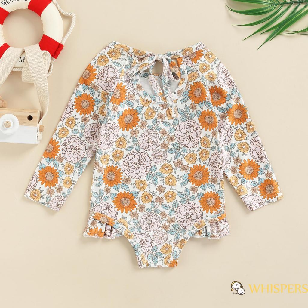 Bộ Đồ Bơi Tay Dài In Họa Tiết Trái Tim/Hoa Xinh Xắn Cho Bé Gái 1-6 Tuổi