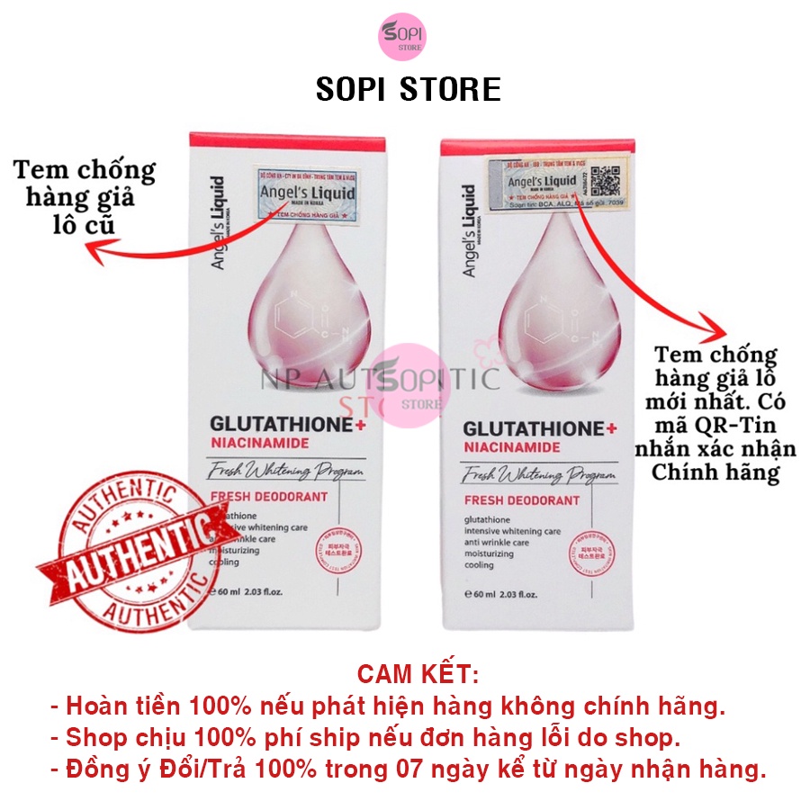 Lăn nách mờ thâm ANGEL'S LIQUID Glutathione Plus Niacinamide Fresh Deodorant 60ml khử mùi dưỡng trắng nách – Sopi Store