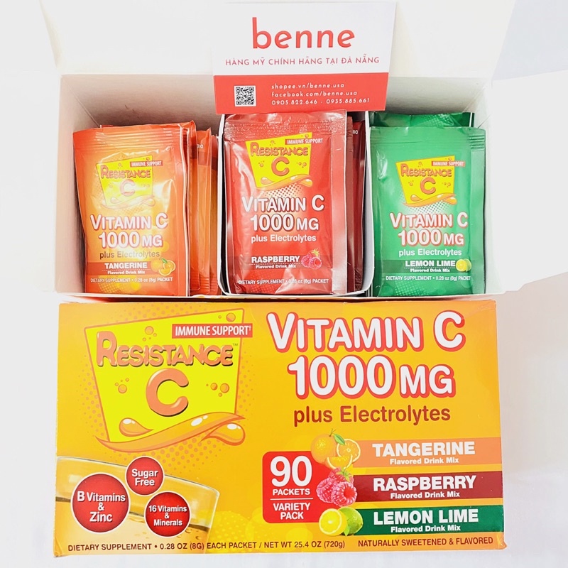 Bột hoà tan C Resistance C 1000mg Plus Electrolytes của Mỹ bổ sung Vitamin C tăng sức đề kháng cho cơ thể