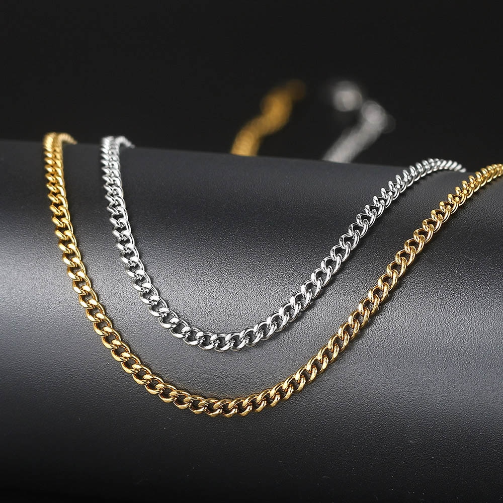 Dây chuyền Hip Hop cho Nam giới Nữ Màu vàng Vòng cổ thép không gỉ 3MM Liên kết Cuba Rapper's Chain Choker Đồ trang sức cá tính C023