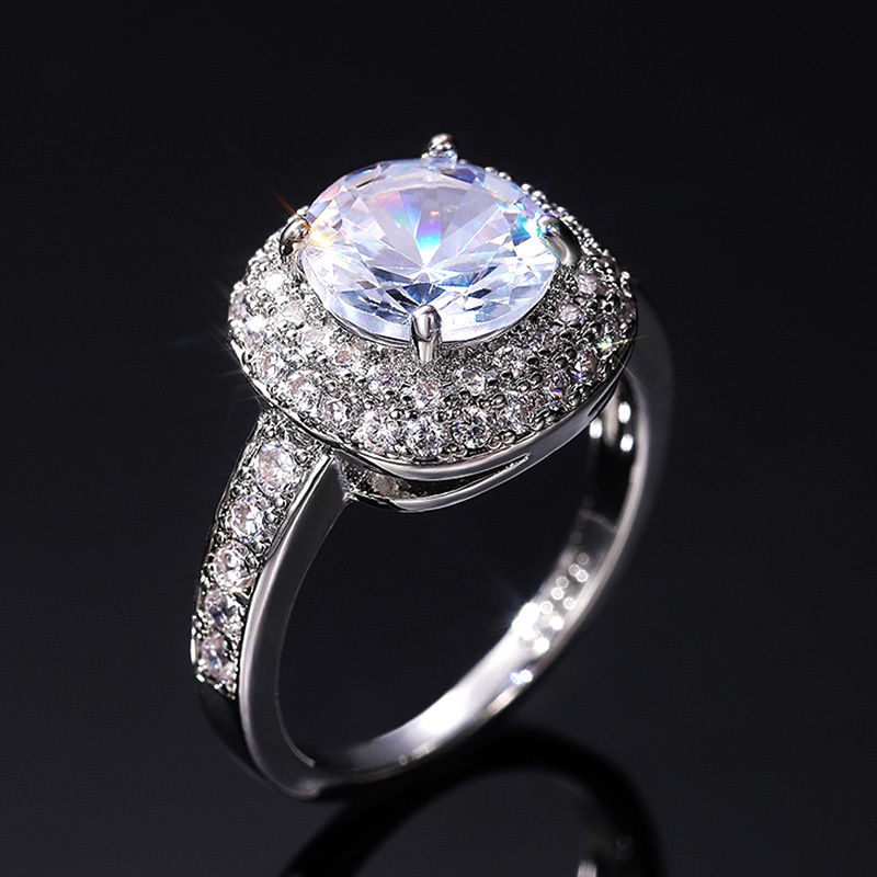 Nhẫn Cưới Hình Vuông Đính Đá Zircon Toàn Diện Dành Cho Bạn Nữ
