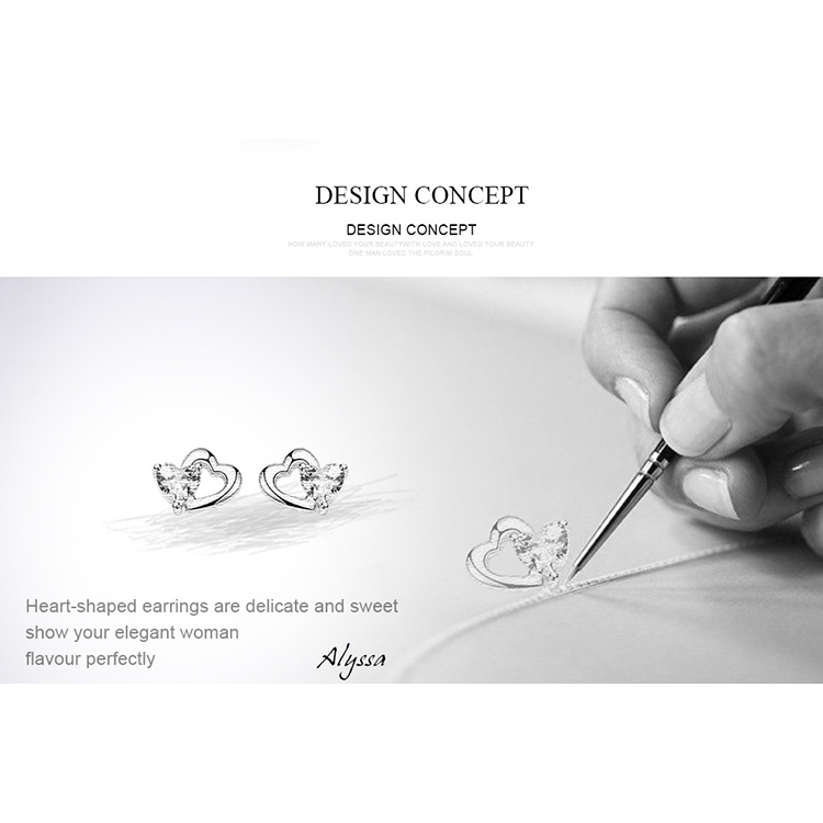 Đôi Bông Tai Bamoer SCE090 Hình Trái Tim Đính Đá CZ Thời Trang Thanh Lịch Cho Nữ