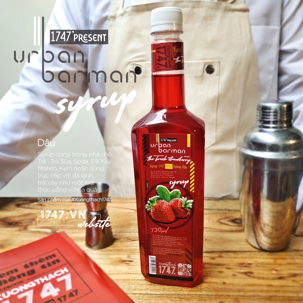 Urban Barman Syrup 1747 - Dâu Tây - 730ml - Siro Dâu Tươi | Trà Dâu