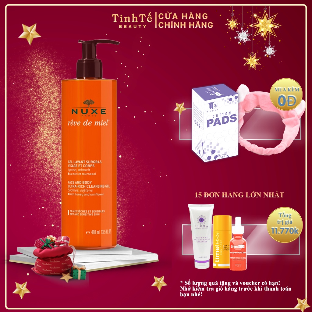 Gel rửa mặt và tắm toàn thân Nuxe Face and Body Ultra-Rich Cleansing Gel Rêve de miel ® 400ml