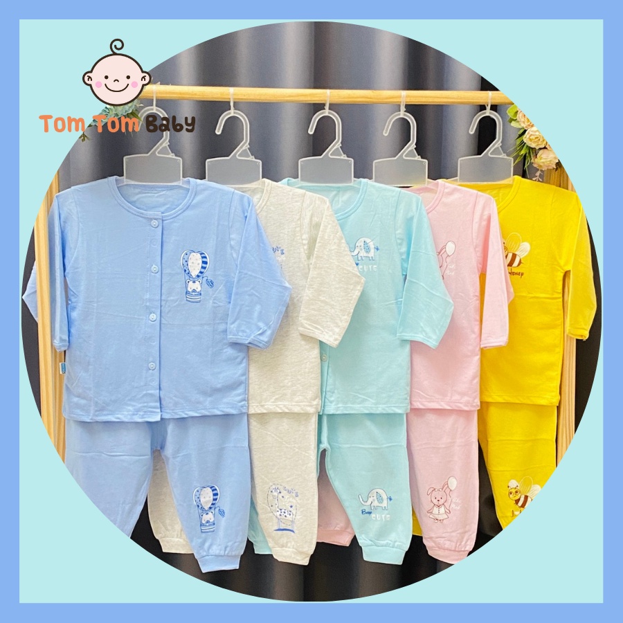 Bộ quần áo sơ sinh cotton Thái Hà Thịnh | Mẫu Tay Dài Màu Cài Giữa | Size 1-5 cho bé sơ sinh - 12kg | Quần áo trẻ em
