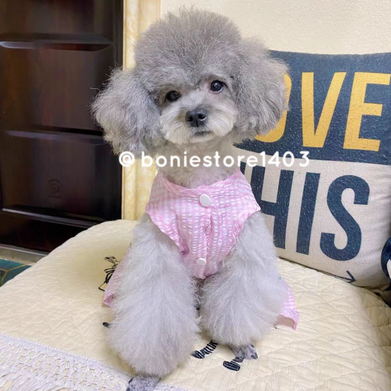 Đầm Váy Chó Mèo Thú Cưng Kẻ Caro In Hình Cherry Dễ Thương