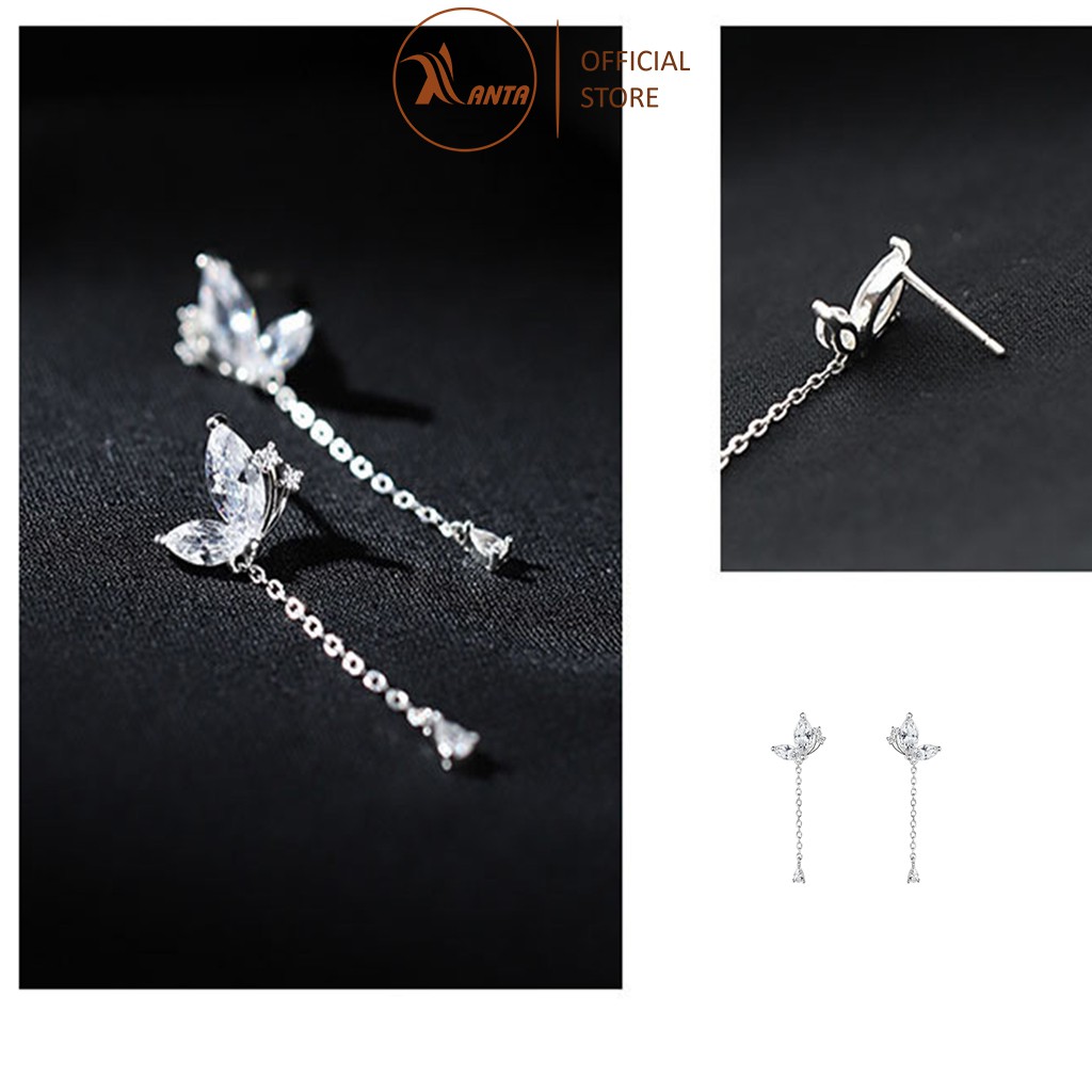 Bông tai bạc kiểu dáng lá thả dài đính đá sang trọng ANTA Jewelry ATJ7031