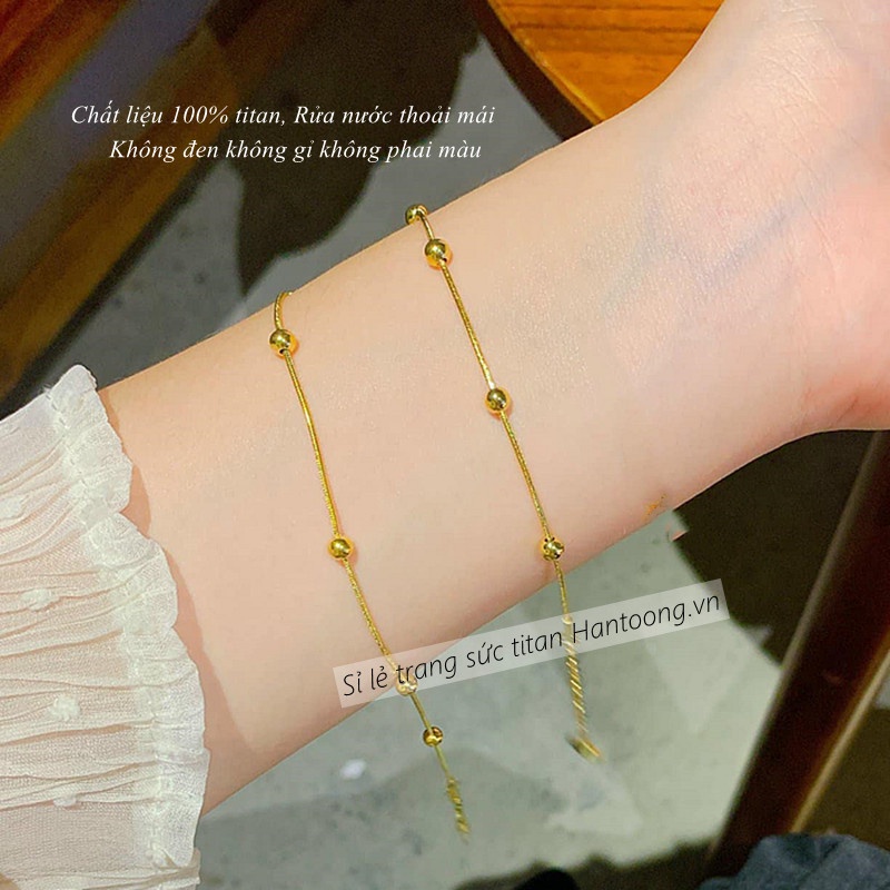 Vòng tay titan nữ không gỉ không phai màu lắc tay nữ mạ vàng 18k kiểu dáng viên bi phong cách nhẹ nhàng