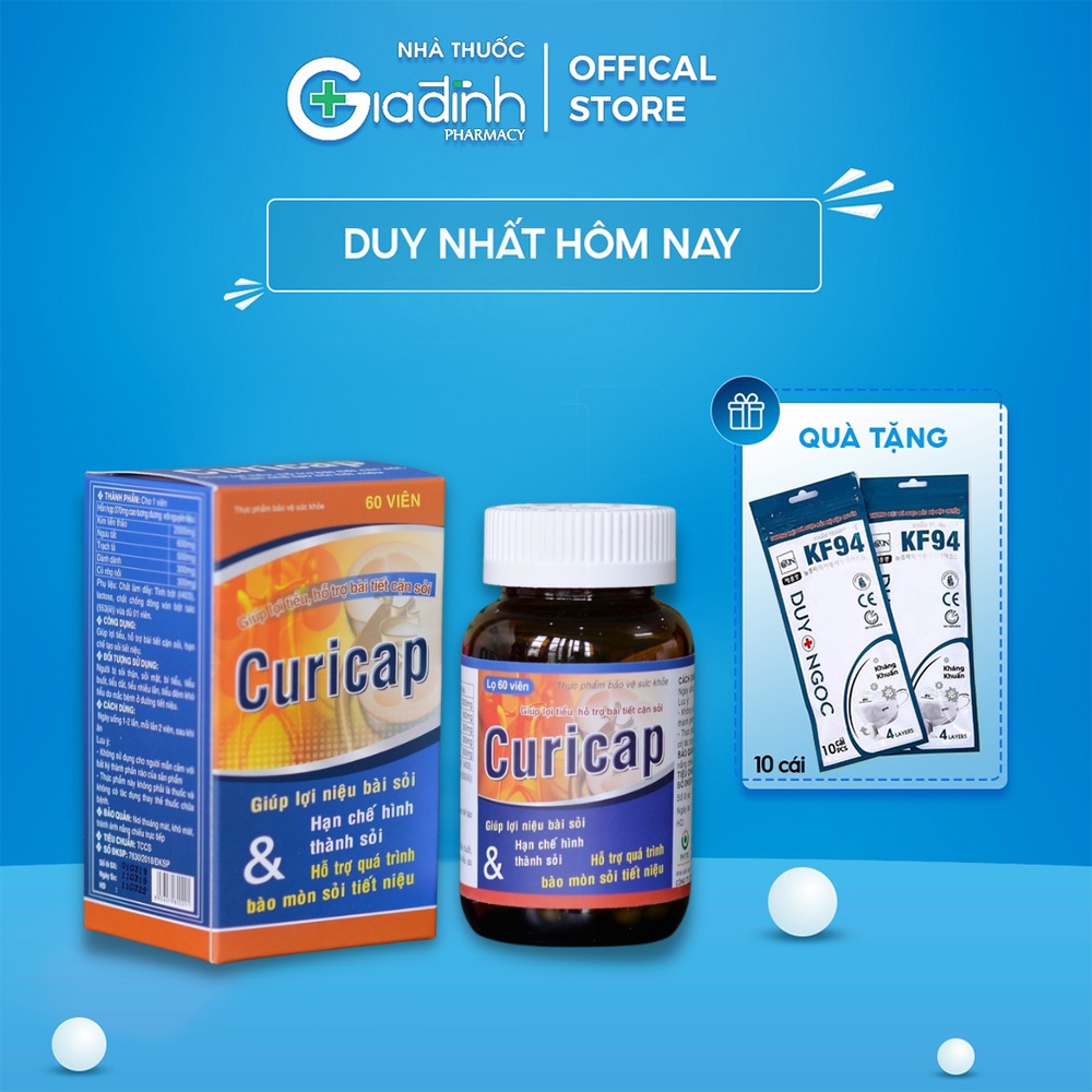 Viên uống tán sỏi Curicap giúp bổ thận, lợi tiểu, bài sỏi, hạn chế hình thành sỏi tiết niệu tiểu và bào mòn sỏi tiết niệ