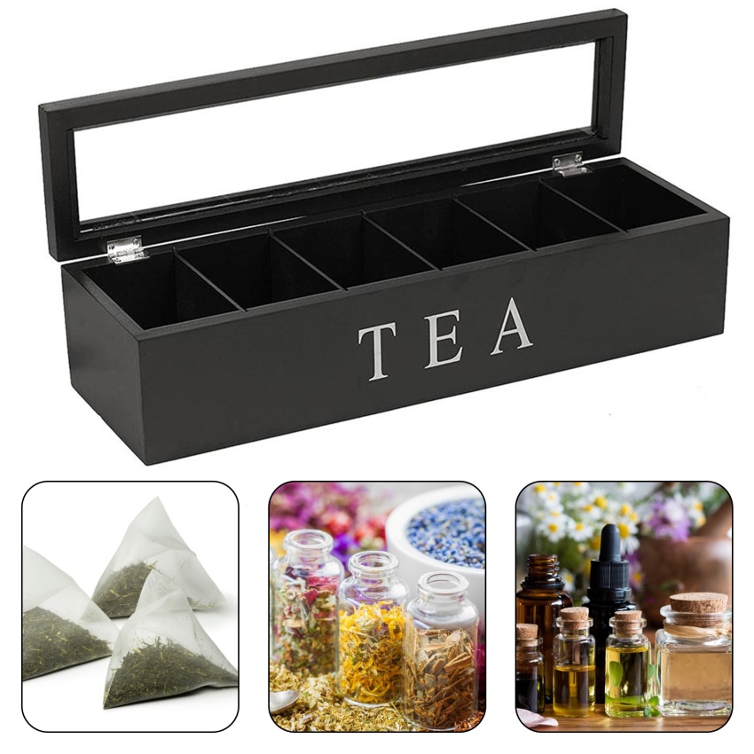 Hộp Đựng Trà / Cà Phê Bằng Gỗ Có Nắp Đậy Sắp Xếp Gọn Gàng Cho Nhà Bếp