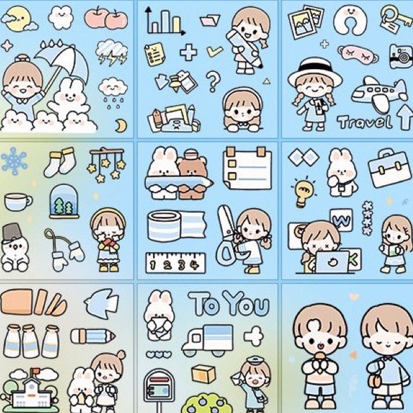 Bộ Sticker hình dán dễ thương sáng tạo và giấy bộ nhãn dán trang trí dễ thương phong các Hàn Quốc