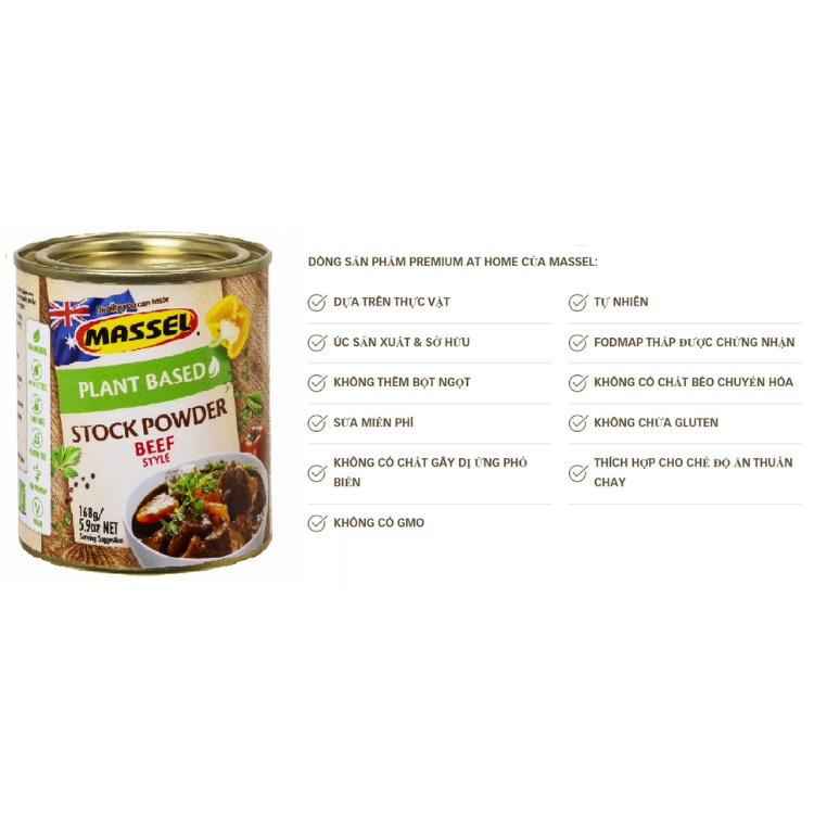 Hạt nêm vị gà Massel Premium Stock Powder Chicken Style không bột ngọt an toàn cho gia đình 168g beautimax