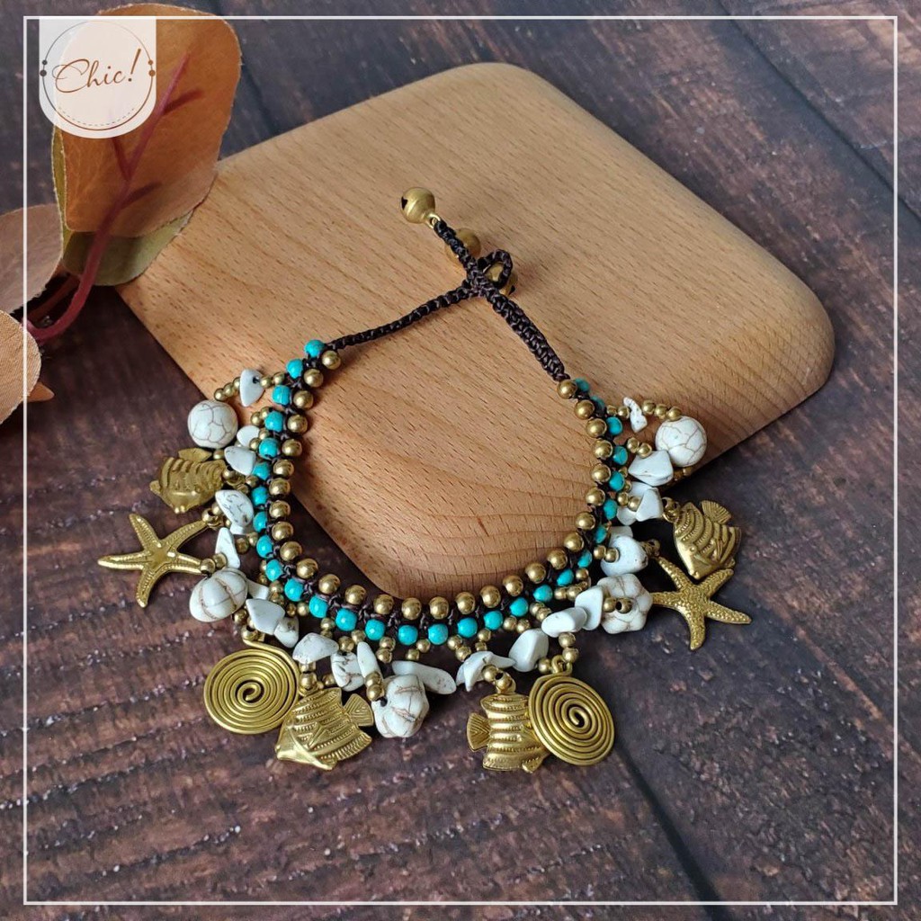 Lắc chân BOHO tua rua chất liệu thép mạ đồng có phủ lớp sơn chống gỉ | BigBuy360 - bigbuy360.vn