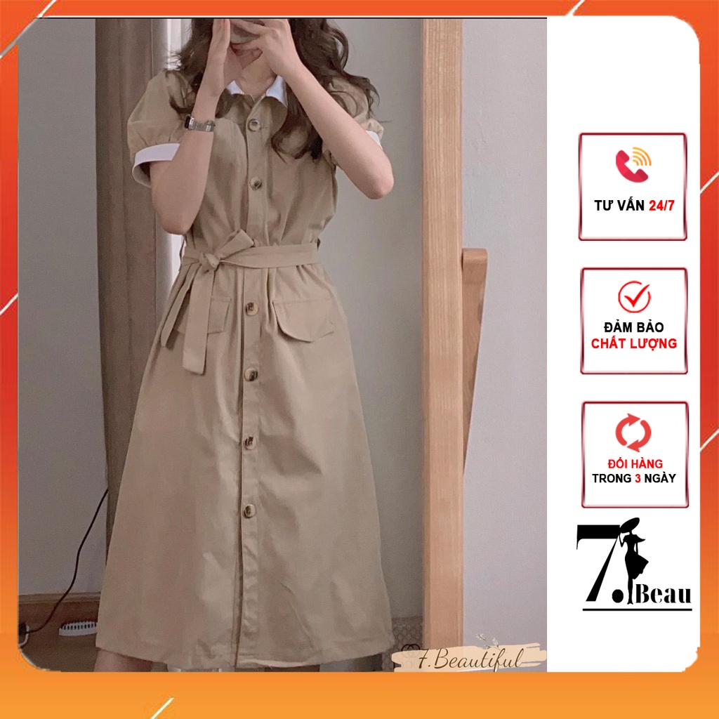 Váy sơmi kaki nữ dáng dài, đầm công sở nữ vải mềm kèm đai dáng cực xinh 7.beautiful V22