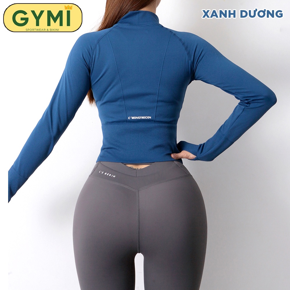 Áo khoác tập gym yoga nữ GYMI AK12 dáng croptop thể thao chất dệt co giãn trẻ trung năng động chống nắng