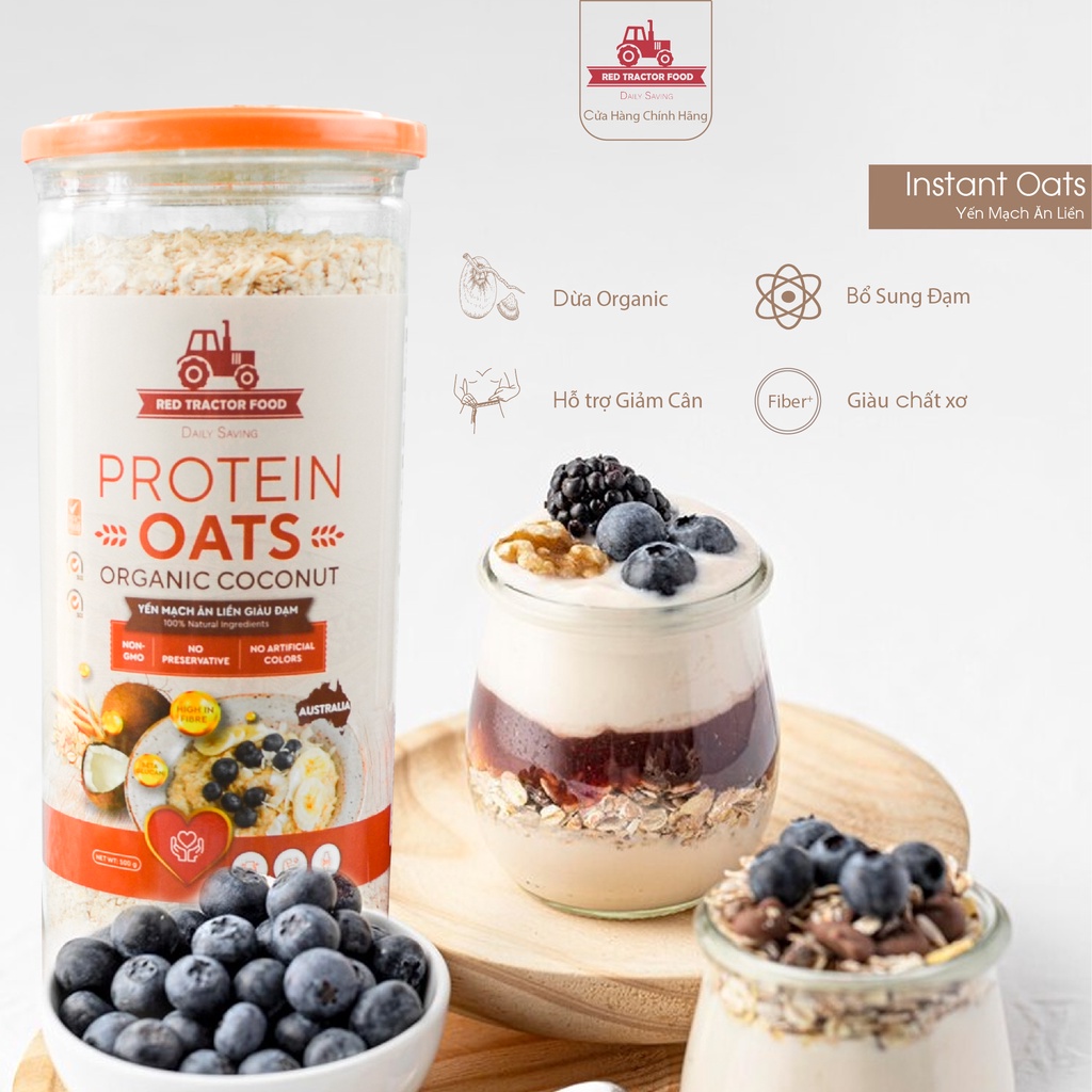 Yến mạch Red Tractor ăn liền kết hợp dừa organic-hỗ trợ Keto, Eat clean, ăn kiêng giảm cân-hũ 500gr