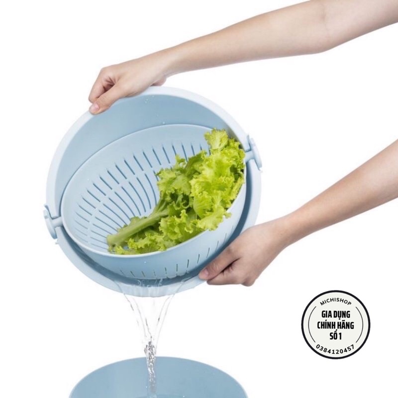 Bộ Thau Rổ Nhựa Xoay 360 Độ YoKo Inochi, Thau Rổ Nhựa Xoay Đa Năng 28cm Chính Hãng Nhật Bản