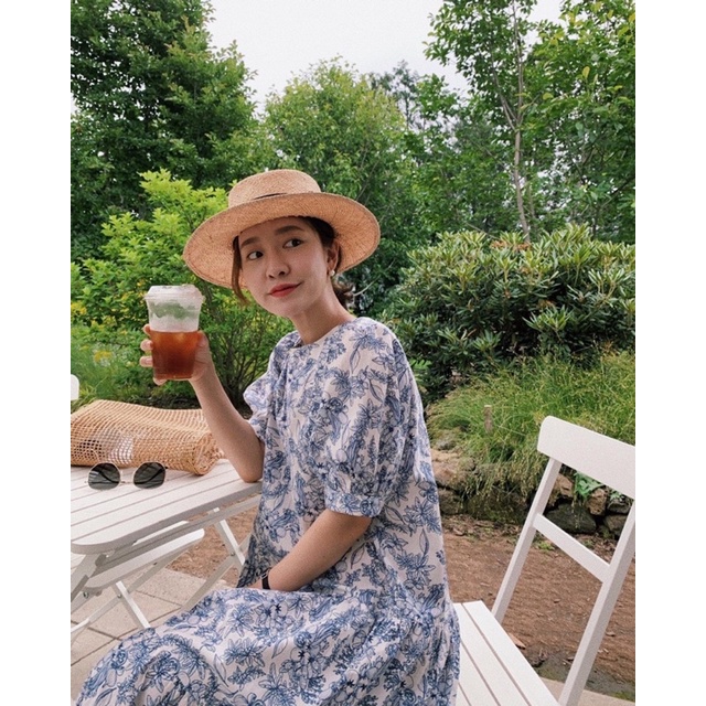 Đầm Suông Cổ Tròn Dáng Dài Váy Suông Hoạ Tiết Thời Trang Thanh Lịch Phong Cách Hàn Quốc