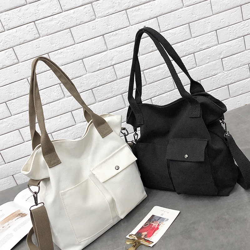 Túi Tote Đeo Chéo Vải Canvas Ulzzang Hàn Quốc Xinh Xắn