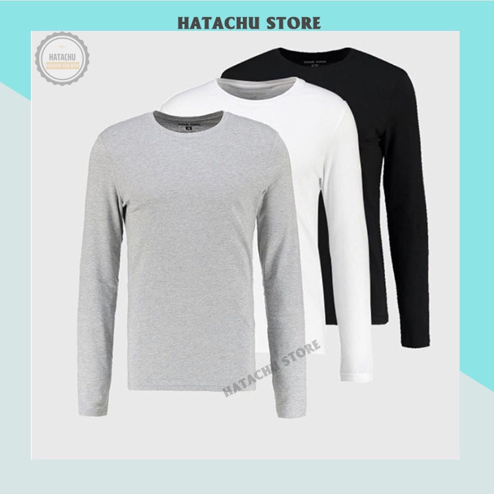 Áo thun áo phông nam thu đông dài tay không cổ, chất co giãn nhẹ