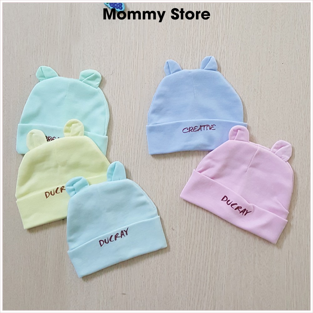 Mũ sơ sinh có tai 2 lớp chất liệu cotton mềm mại cho bé