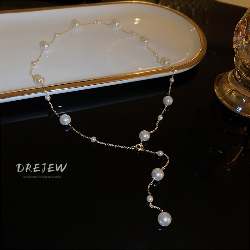 DREJEW Dây chuyền dáng dài đính ngọc trai phong cách Hàn Quốc thời trang