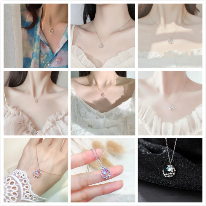 Dây Chuyền Đeo Sát Cổ Mặt Hình Mặt Trăng Đính Đá Giả Kim Cương Sang Trọng Phong Cách Hàn Quốc Dành Cho Nữ