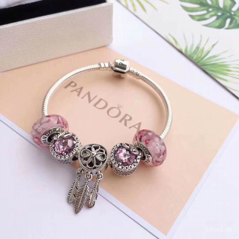 PANDORA Vòng Charm Bằng Bạc 925 Lấp Lánh [Pandoracharmbraceletpurletribreadc I N Pandoracreamcatcher]