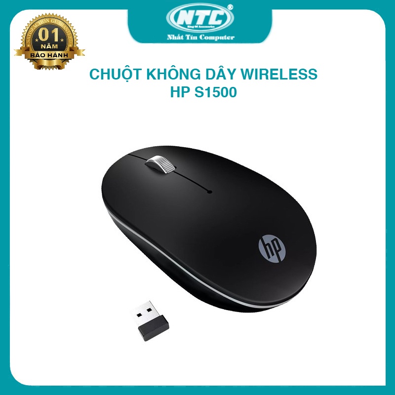 Chuột không dây wireless HP S1500 silent click không kêu - siêu tiết kiệm pin (Đen)