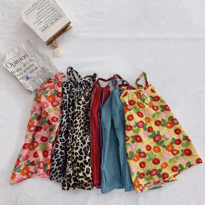 Baby Girl Dress Cotton Summer Korean Cute Floral Print Skirts Sweet Children slip Dresses