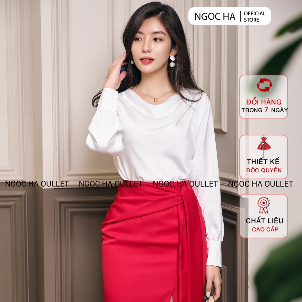 Áo Sơ Mi Nữ Dài Tay, Chất Liệu Lụa Cao Cấp, Kiểu Dáng Thời Thượng NGỌC HÀ L-A009