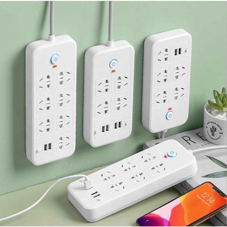 Ổ cắm điện đa năng thông minh 2 cổng USB 5v sạc nhanh, ổ chịu tải 2500W, tiết kiệm 30 kilowatt giờ dây nối 2,8m