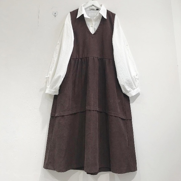 Yếm váy dài JEMCLOSET 2 màu Đen &amp; Nâu Anko Chất Liệu Nhung Mĩ Dáng Váy Chữ A Bồng Bềnh Dễ Thương Mềm Mại - 7145