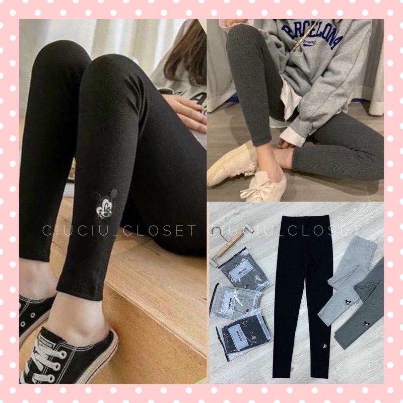 [Mã FAMARAL2 giảm 10k đơn 50k] Quần Legging Nữ 9 Tấc Thêu Mickey Chất Gân Đũa 3 Màu Đủ Size ( SẴN)