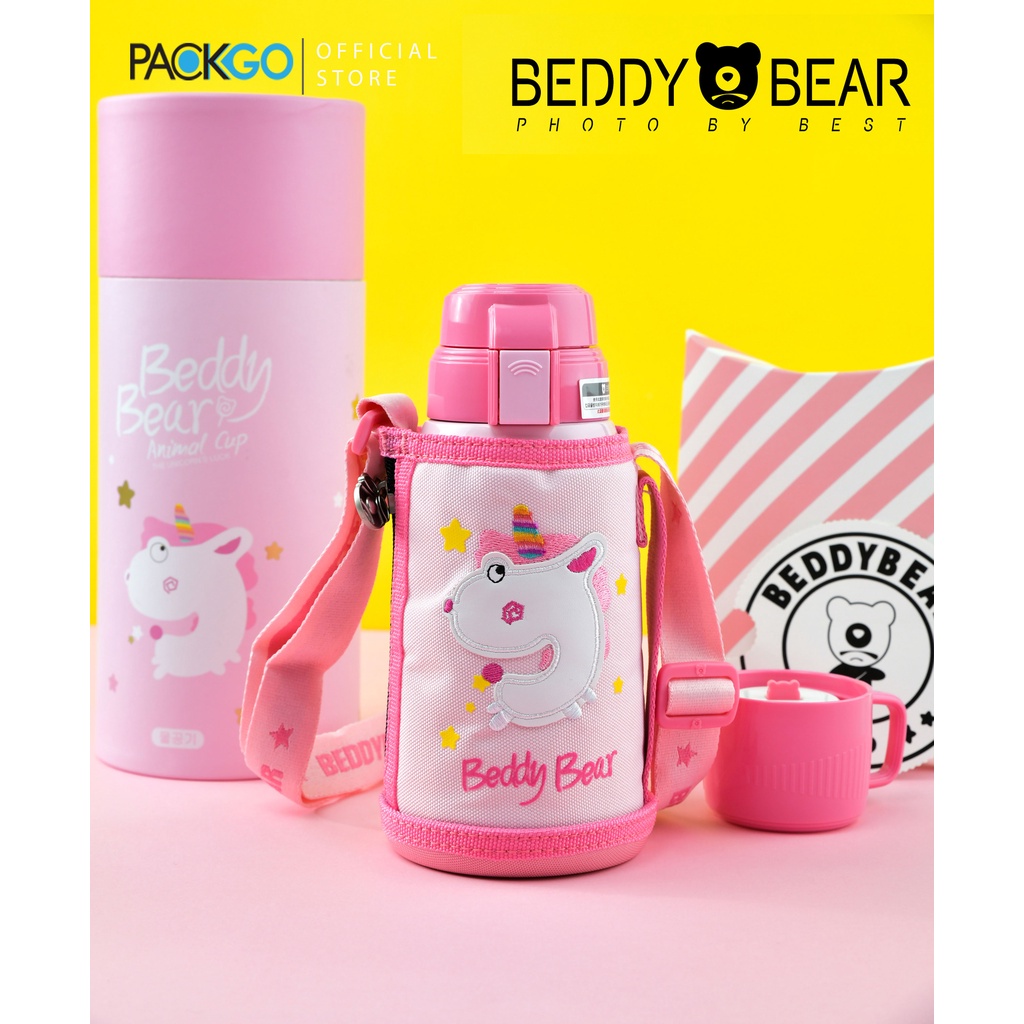 Bình giữ nhiệt cho Bé Gái Chính hãng 100% BeddyBear - Dung tích 600 ml - Unicorn-Kỳ Lân - 2 Nắp thay thế - Chính hãng