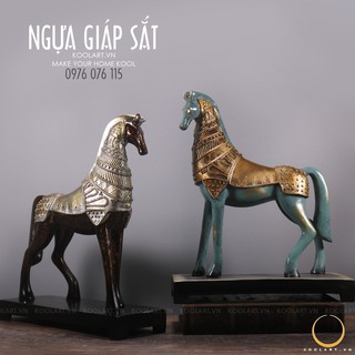 Tượng trang trí nghệ thuật - Tượng ngựa giáp sắt cao cấp, sang trọng.- Mô hình ngựa decor trang trí