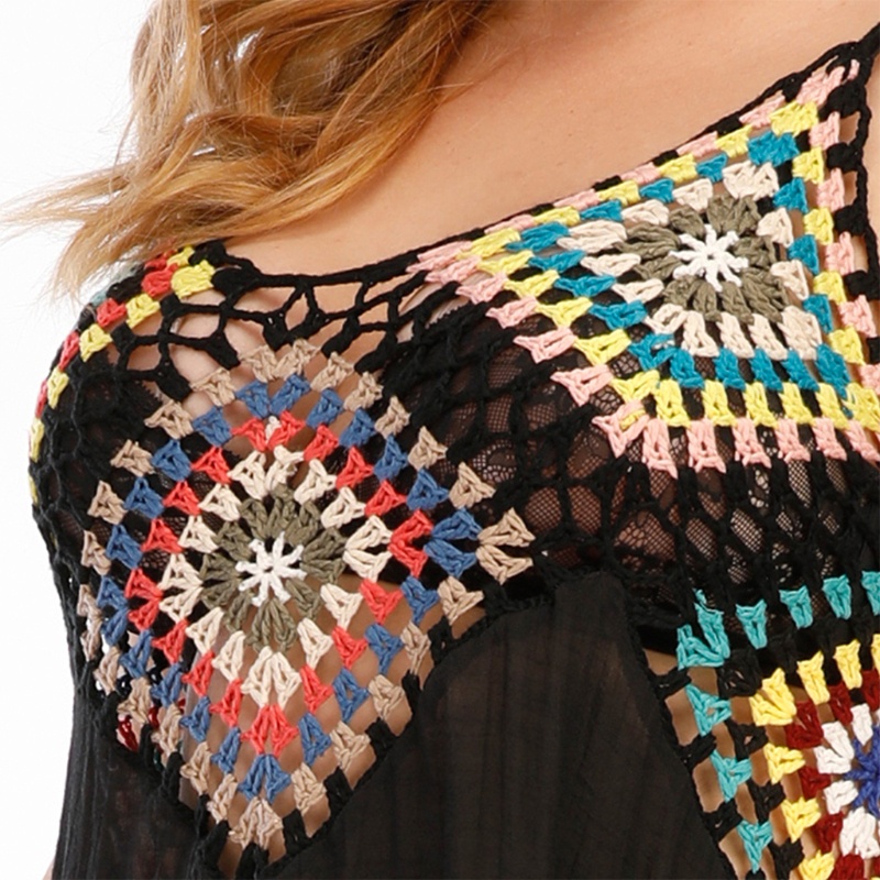 Xiangbao Đầm Bơi Không Tay Cổ Chữ V Hở Lưng Đan Móc Màu Cầu Vồng Gợi Cảm Mùa Hè Cho Nữ