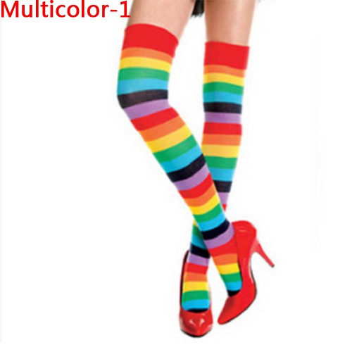 Vớ cotton cao cổ họa tiết sọc ngang nhiều màu sắc dành cho nữ