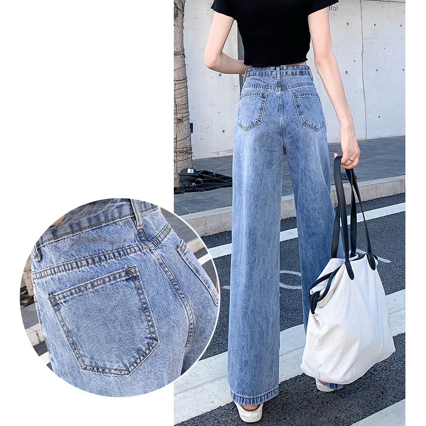 QUẦN JEAN ỐNG RỘNG NỮ LAI CUỐN LƯNG CAO FORM DÀI RỘNG MÀU XANH NHẠT CAO CẤP BABO ĐỦ SIZE S, M, L SIÊU HOT, MẶC SIÊU MÁT