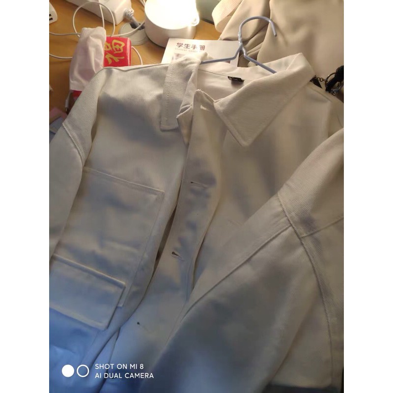 [OD/sẵn L]Áo Khoác Kaki nam dáng rộng Hàn Quốc màu đen trắng